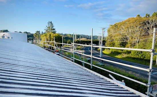 Roof edge protection system installed for a solar or roofing project on an Auckland property | Sidewall Scaffolding